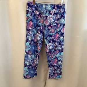 Luv21 Leggings Capris Cropped Women’s Regular Yoga Pockets Floral Vector Indigo